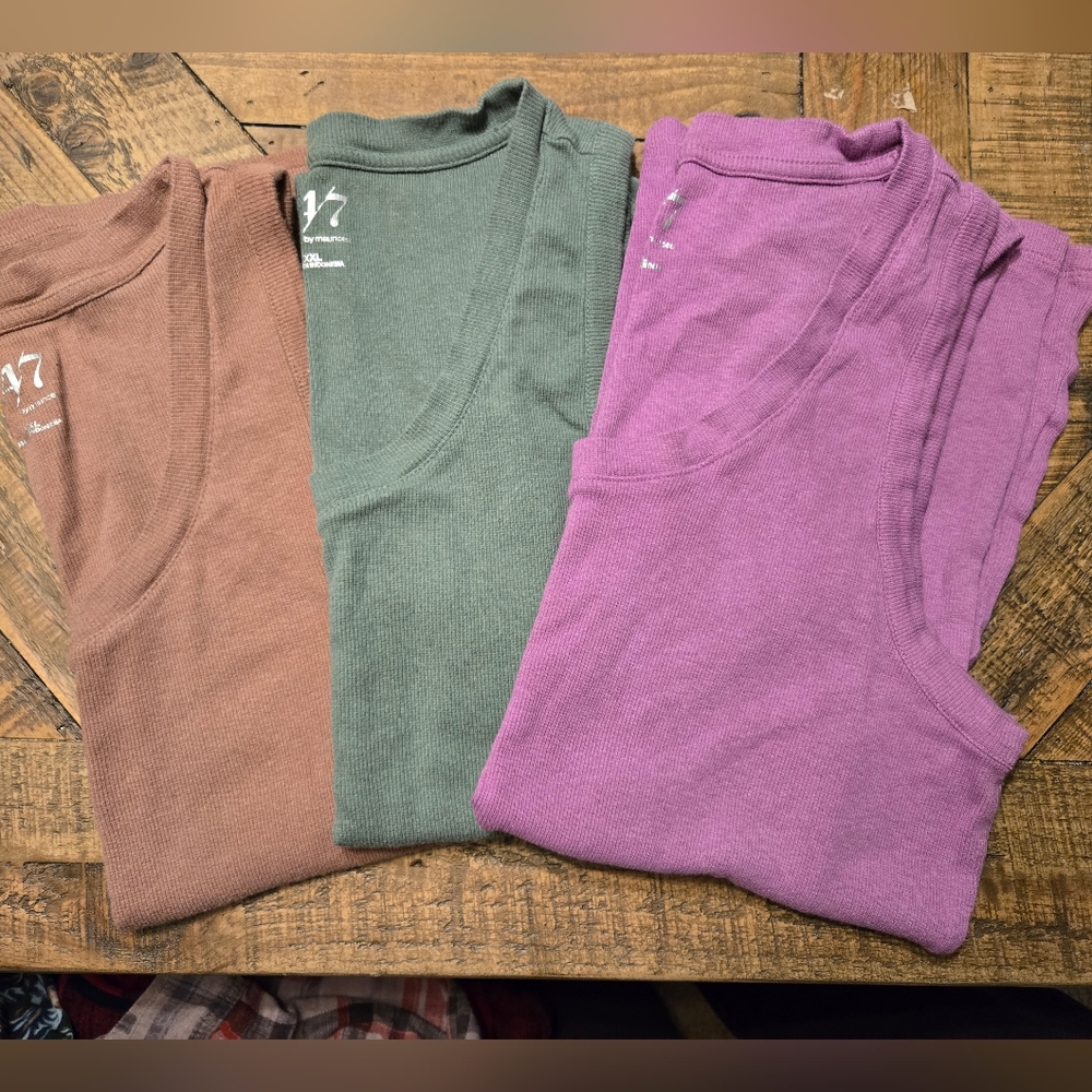 Set of Three Maurices Ribbed Knit Tank Tops in Brown, Green, and Purple